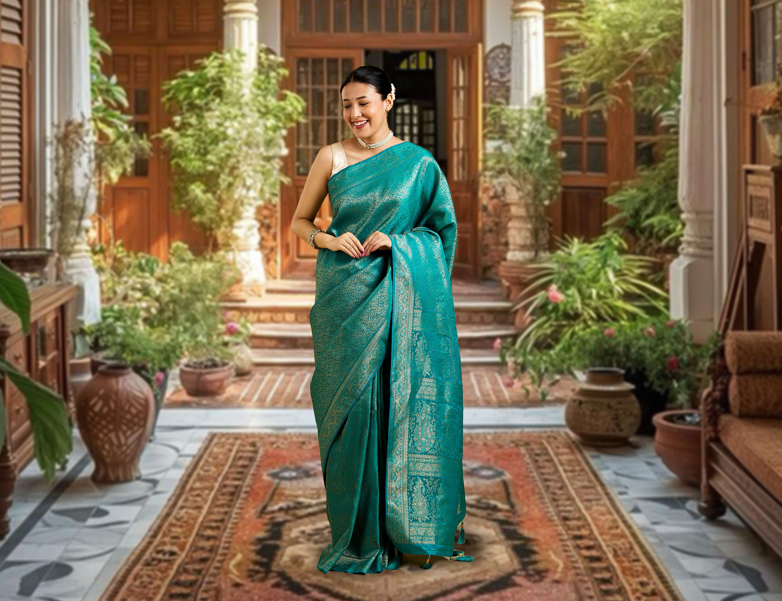 A women in green bridal saree